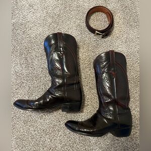 Lucchese Dark Brown Leather Cowboy Boots